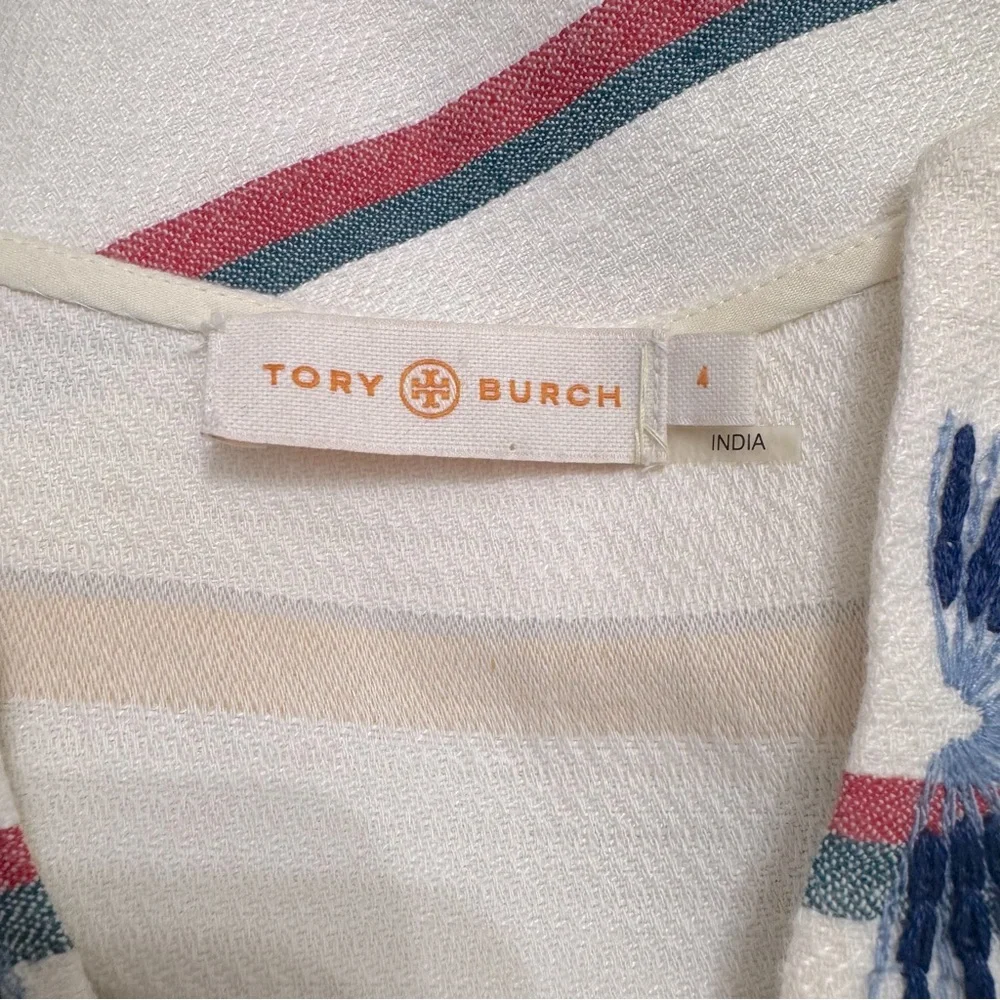 Tory Burch‎ Avery Sleeveless Tunic Top Linen Blend Beige High Low Hem Sz 4